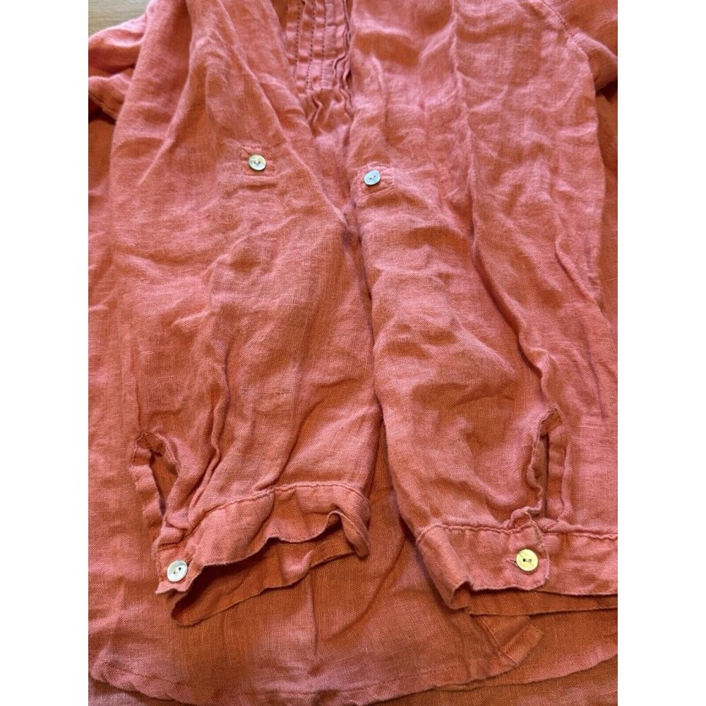 J Jill Sz M Womens Linen Button Down Tunic Top Coarl Pink Shirt Tuxedo Front - Picture 10 of 16